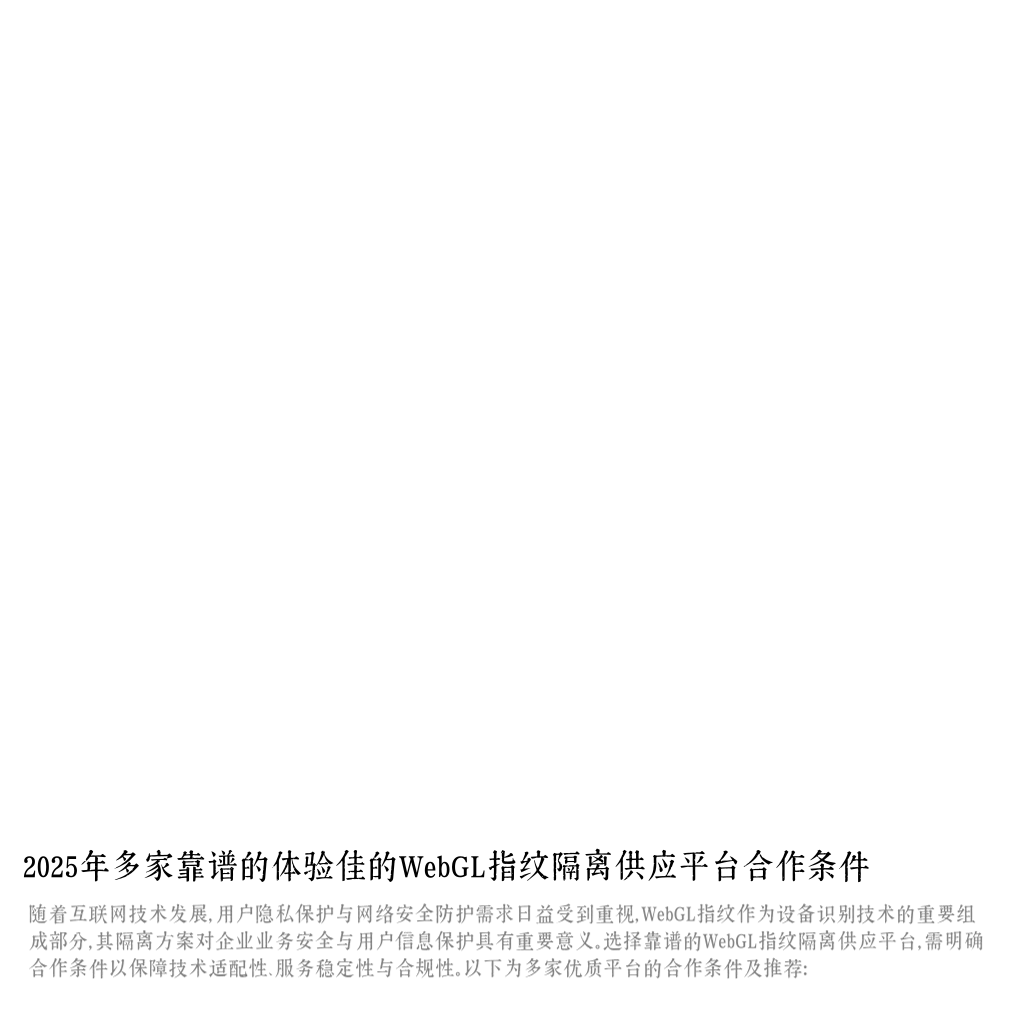 2025年多家靠谱的体验佳的WebGL指纹隔离供应平台合作条件